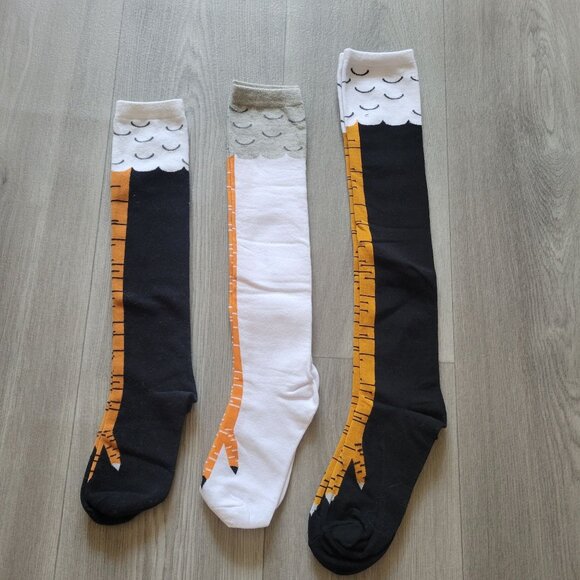 Chicken Feet Novelty Knee-High Socks Set Of 3 Pairs In Black & White new - Picture 1 of 2
